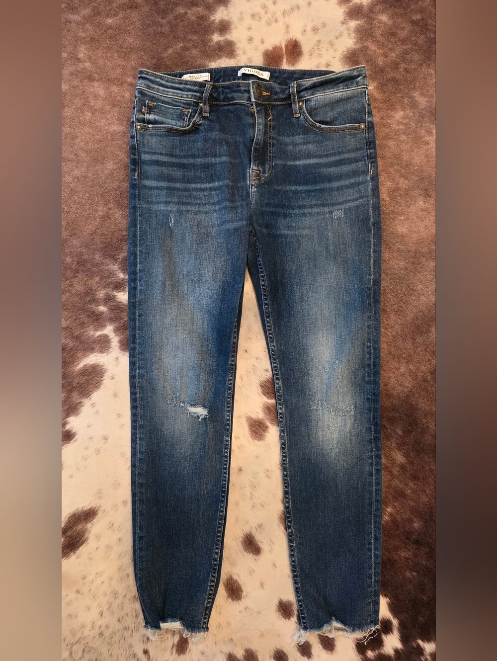 Vigoss Marley Skinny Jeans Size 30 Distressed Raw Hem Dark Wash